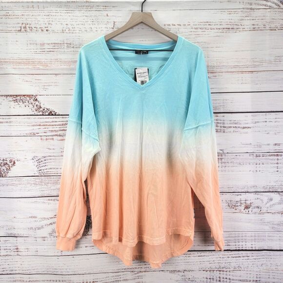Spirit Jersey Womens Size L Ombre V Neck Aruba Tourist Long Sleeve Relaxed NWT - Picture 2 of 8